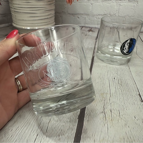 jack daniel's clear rocks old fashioned lowball glass dallas mavericks Logo 2pc - Picture 3 of 6